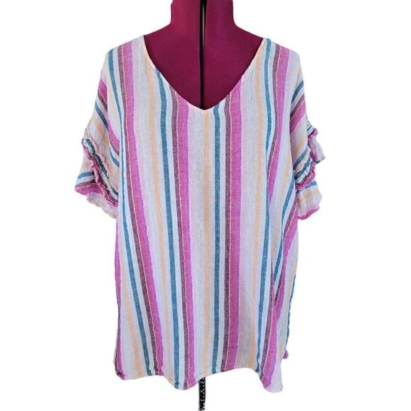 Chelsea & Theodore Linen Striped Top (Size 2X) - Picture 1 of 6